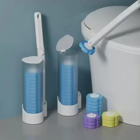 ToiletWand Magic Wand Toilet Bowl Cleaner Refill Set - Plastic Disposable Deep Cleaning System with Brush, Adhesive Wall Mount Holder, Storage Caddy, Triple Layers Disinfecting Refill Heads, Plug-and-Play for Bathroom Corners