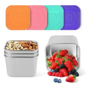 4Pack 6oz Reusable Stainless Steel Snack Containers, Easy Open Leak Proof Metal Small Snack Containers with Silicone Lids, Stackable Metal Lunch Box for Daycare School Travel