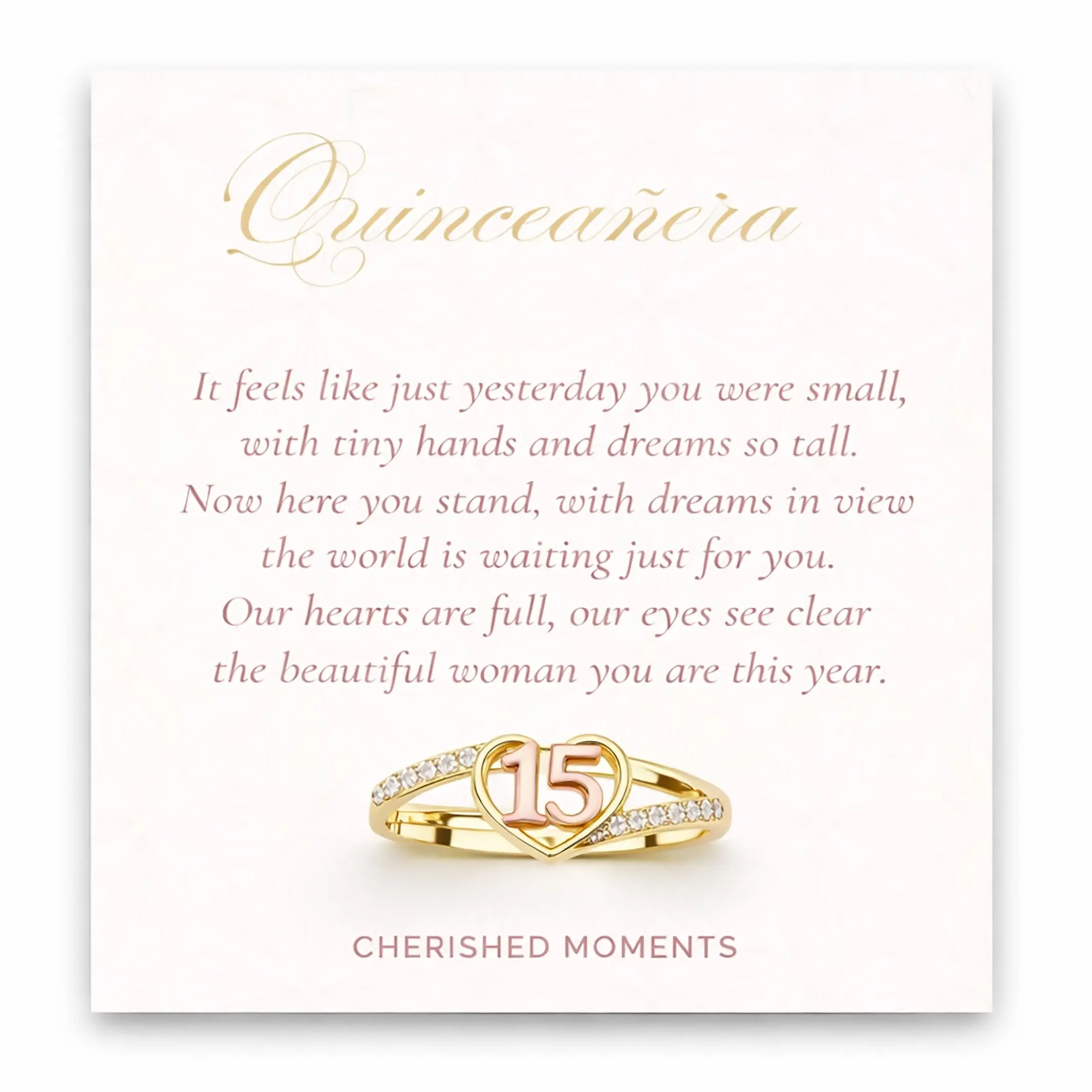 Quinceañera Heart Ring in 14k Gold-Plated Sterling Silver