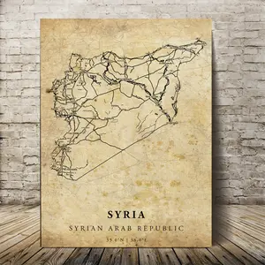 A Vintage Syria Wall Map Poster - 29.97x 39.88cm , Framed Canvas with Wooden Frame, Detailed Road and City Layout, Suitable for Home or Office Decoration, Home Wall Art |     Vintage Wall Decoration |     Wrapped Canvas Frame, Map Wall Art