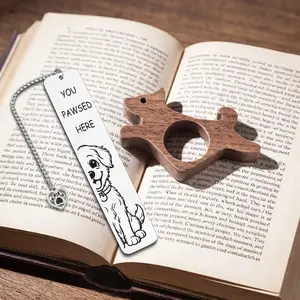 Walnut Dog Book Page Holder, Smooth Finish Wood Holder for Readers, Cute Unique Book Markers for Reading, Reading Accessories Gifts for Book Lovers, Book Lovers & Literary Gifts