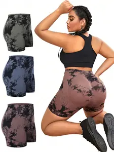 Plus Size Tie Dye Print Sports Shorts, Running Workout Shorts, Casual Comfy Breathable Seamless Skinny Shorts for Yoga Gym Workout, Women's Sport & Outdoor Clothing for All Seasons