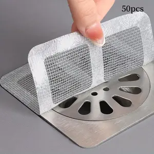 50-Pack Disposable Shower and Bathtub Hair Catchers - Easy-to-Install Fabric Drain Filters Installation for Bathrooms, Kitchen Sink Clog Prevention, Filter Stickers for Bathrooms, Insect-Proof Drain Covers