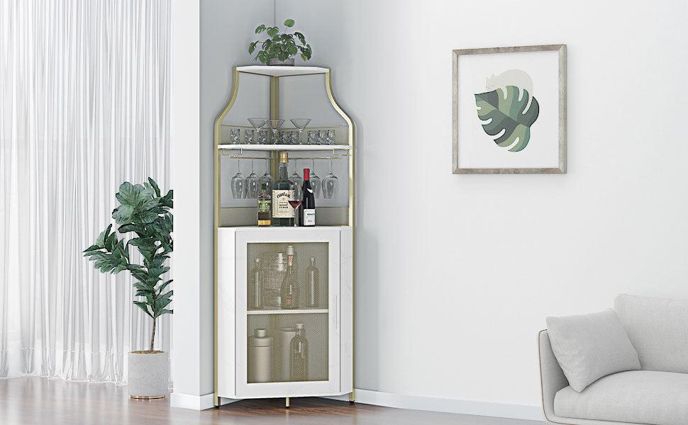 GARVEE Wine Bar Cabinet: Stylish MDF with Iron Legs, Ample Storage, Removable Racks, and Convenient Drawer for Easy Assembly and Organization of Your Wine Collection.