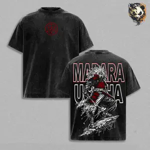 Madara Uchiha Washed Tee – Naruto Anime T-Shirt, Eternal Mangekyo Sharingan Rinnegan Susanoo Limbo Wood Style Infinite Tsukuyomi Combat Power Battle Vintage Streetwear