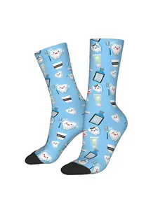 Tooth Teeth Dental Braces Socks | Knit Fabric with All Over Print, Perfect for Men, Hand Wash or Professional Dry Clean, Bran