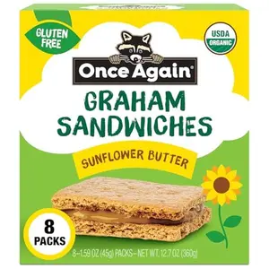 Once Again Sunflower Butter Graham Sandwiches - Gluten Free Snacks for Kids & Adults - Sandwich Crackers with Organic Sunflower Seed Butter - Vegan, Nut Free Snacks for Lunch & School, 8 Count