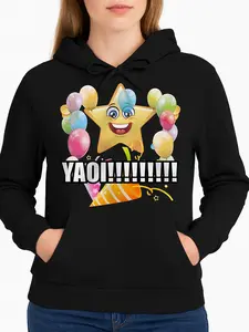 Star Hoodie Black Yaoi Star Balloons Party Design Casual Wear Unisex Winter Cozy Fleece Hooded Long Sleeve Made In Usa