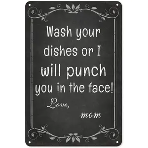 Kitchen Signs Wall Decor Funny Metal Tin Sign Kitchen Sets For Home Decorations Wash Your Dishes Or I Will Punch You In The Face Love Mom Coffee Bar Signs Decor House Rules Wall Decor Clean Your Dishe
