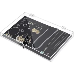 Locking Display Case for  , Clear Rectangular Display Box   Organizer Tray with Lock Key and Padding for  Collectibles Pocket