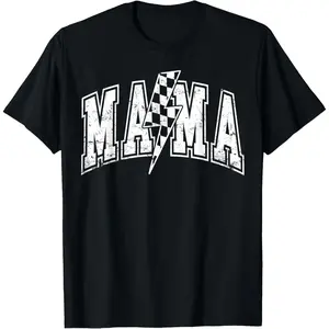 [100%25 Cotton] [100%25 Cotton] Mama Lightning Bolt Checkered Varsity Mom Women Mother'S Day T-Shirt T-Shirt For Men And Women