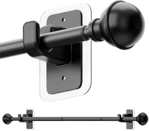 No Drill Curtain Rods for Window, 5/8 Inch Diameter Drapery Rod with Adhesive Brackets, Adjustable from 27 to 52 Inches, Black