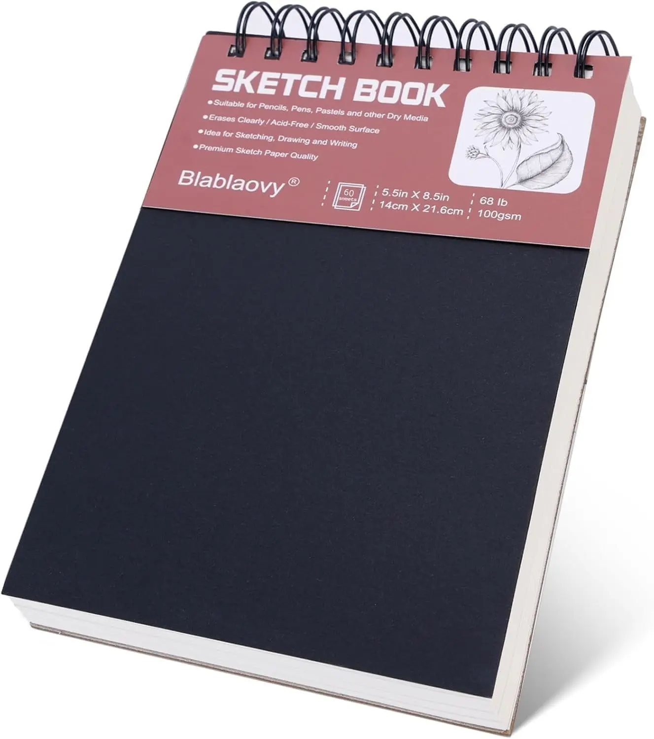 Sketchbook - 5.5"x8.5" Spiral Bound Hardcover Drawing Pad, 1 Pack, 60 Sheets (68lb/100gsm), Acid-Free, Artwork Protection, Ideal for Above 4 Years, Creative Sketching for All Ages Beginners