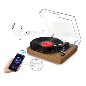 【Eduplink】Vinyl Record Player with Built-in Stereo Speakers, CD Player, Bluetooth Turntable, 3-Speed Turntable with Bluetooth Input and Output, RCA,AUX Headphone Jack, auto-Stop, for Vinyl Records and Music Player Walnut Audio Retro Vintage Adjustable Cd