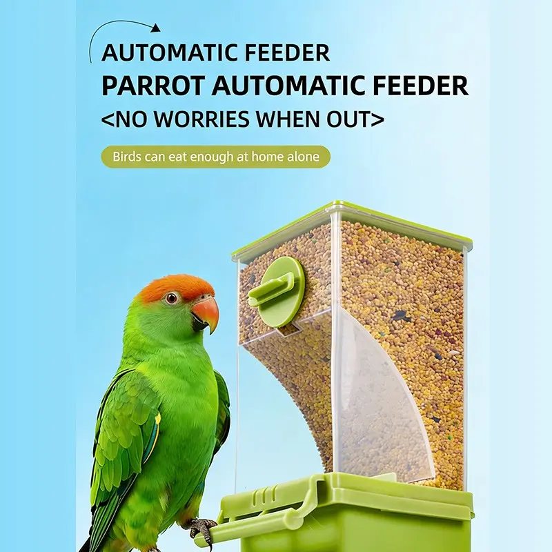 Automatic Bird Feeder, Bird Feeding Tool, Transparent Acrylic Food Container, Suitable for Long-Tailed Parrots, Small Birds, Budgies, Finch Cage Feeders