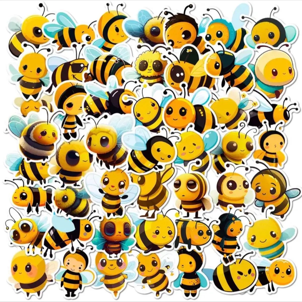 50 Pack of Bee Themed Stickers and Decals. Great for Water Bottles, Notebooks, Helmets, Skateboards, IPads and more