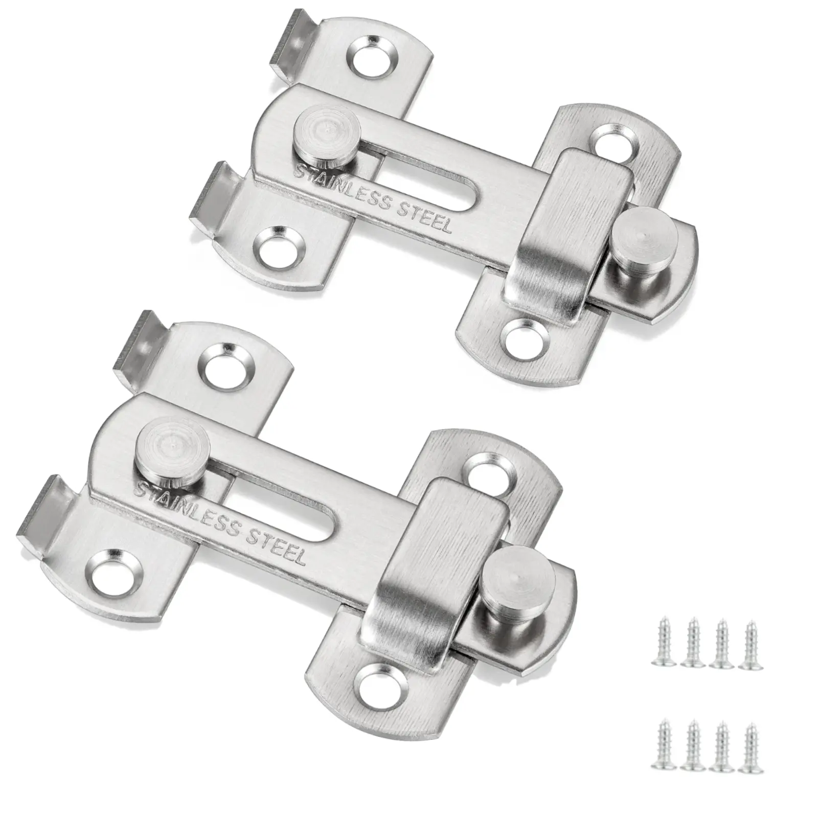 2 Pack Stainless Steel Door Flip Latches for Door Window Cabinet Garage Pet Cage, 4 Screws Included, Versatile Gate Hardware, Flip Stainless Steel 180 Degree Hasp