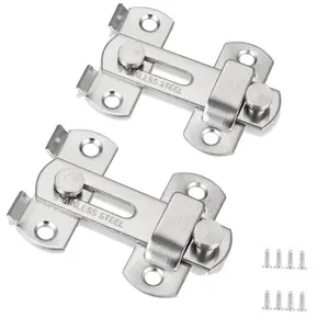 2 Pack Stainless Steel Door Flip Latches for Door Window Cabinet Garage Pet Cage, 4 Screws Included, Versatile Gate Hardware, Flip Stainless Steel 180 Degree Hasp