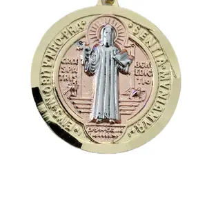 Saint Benedict Medal Charm & Pendant Gold Plated with Religious Icon Design for Spiritual Protection