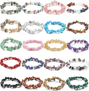 ChakraAlign Gem – 20 PCS Natural Gemstone Bracelets Chakra Crystal Irregular Chips Beads Stretch Bracelets for Women Align Chakras Promote Communication