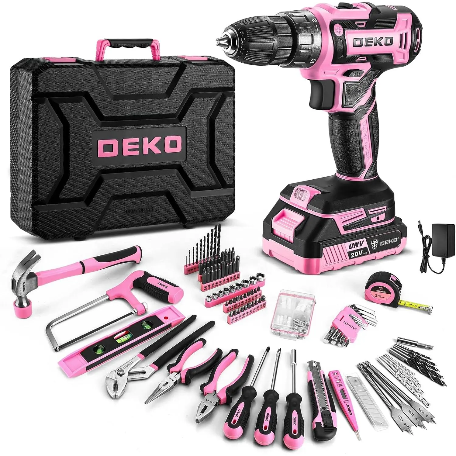 Pink Tool Kit Set DKMT186-GP: 20V Lithium-ion Battery Driver with Complete Tool Kit for Home Repair & DIY Projects