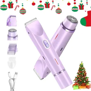 Bikini Trimmer for Women, Electric Shaver and Razor Rechargeable 2-in-1 Bodyand Facial Hair Removal Double Head forPainless Trimming of Pubic Face UnderarmLegs,IPX7 Waterproof, pink, USB Rechargeable Trimmer