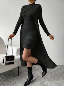 Plus Size Women's Midi Dress Set, Casual Summer, Frill Design Pullover Top & Skirt, Minimalist Fashion for Daily Wear