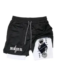 2026 Summer Men's Double Layer Shorts, Quick-Dry Breathable Anime Print, Drawstring Workout Shorts, Sport Shorts, Street Fashion, S-2xl