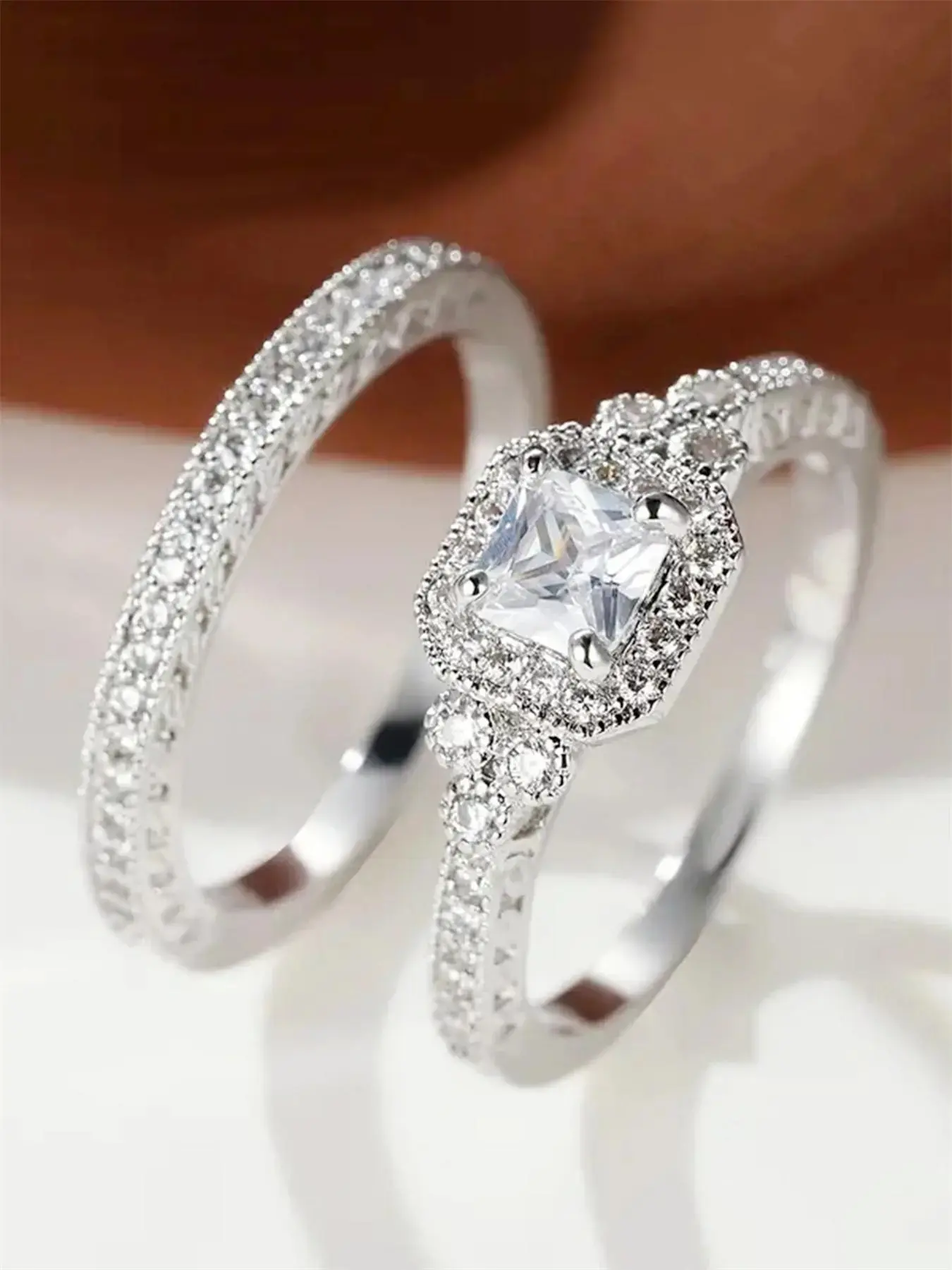 Women's Elegant Fashion Promise Rings, Wedding Promise Rings, Vintage Princess Cut Engagement Ring, Solitaire Engagement Rings, Beautiful Rings, Trendy All-match & Exquisite Jewelry for Birthday Gift
