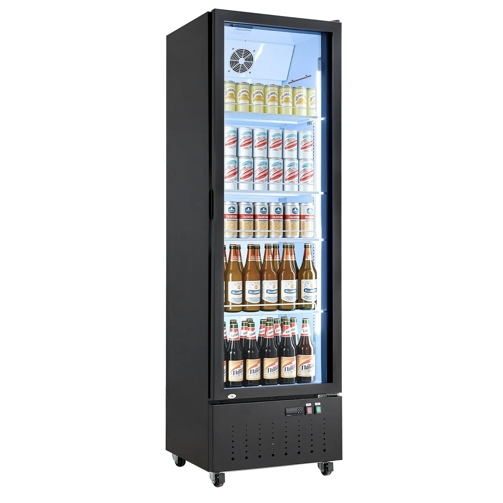 【Summerfinds】VEVOR Commercial Merchandiser Refrigerator, 12.7 Cu.Ft/360L Tempered Glass Door Upright Beverage Cooler with 4 Adjustable Shelves, Soft LED Light, Casters, 2.11 kwh/24h Auto Defrost, 23.4x23.6x76.8in, 170.9lbs/77.5kg for Shops, Bars