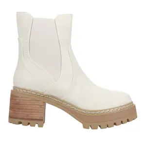 MIA Womens Torren Round Toe Platform Chelsea Casual Boots Ankle Mid Heel 2-3" - Off White
