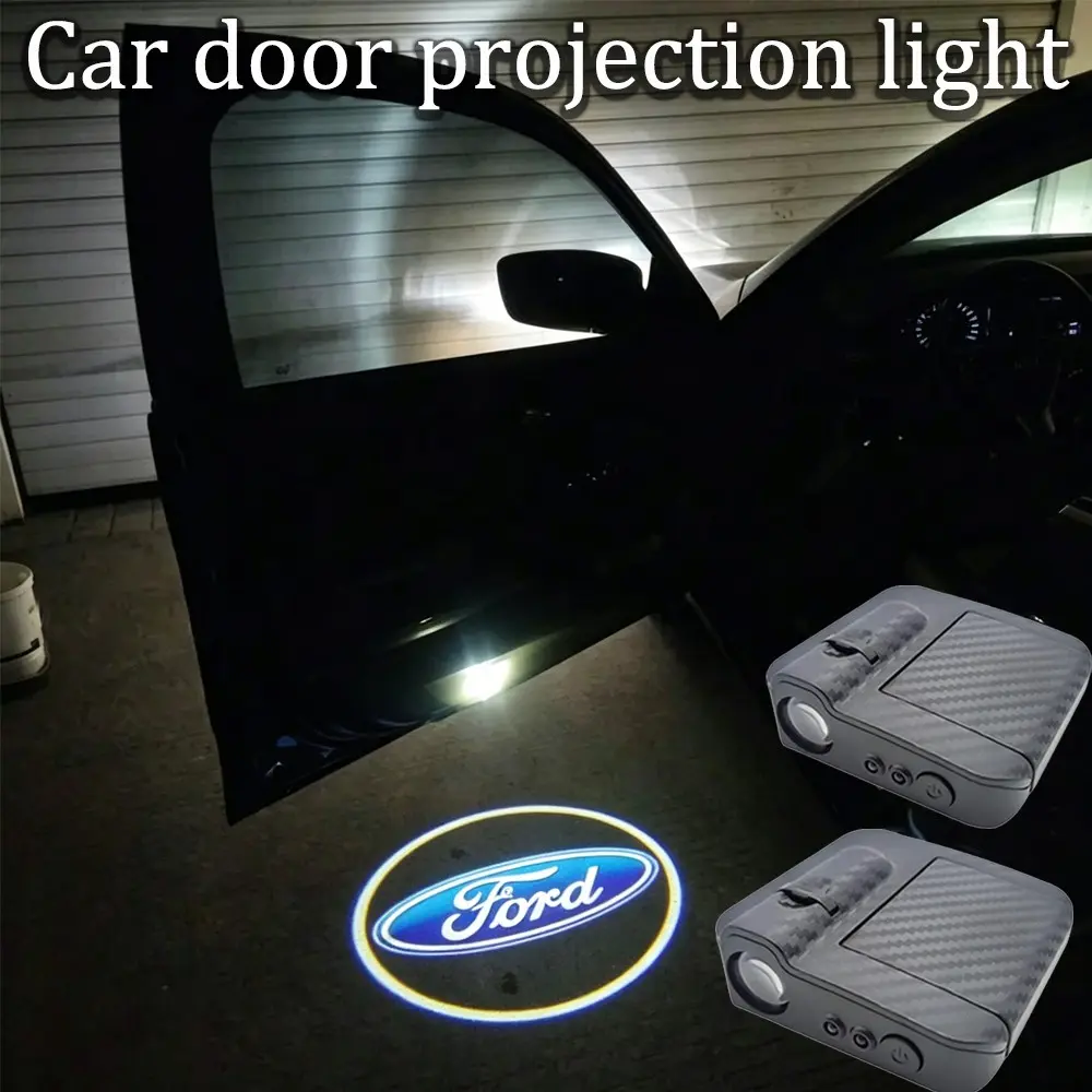 💡🚗 2pcs LED Interior Decorative Sticker Light | Door Welcome Light | Car Welcome Lights | Door Logo Light Compatible with All Ford Models | Auto Parts | Door Projector Light