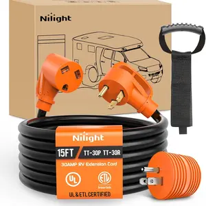 Nilight 15FT 30 Amp RV Extension Cord with Adapter 15Amp to 30Amp 125V Heavy Duty 10/3 Gauge Pure Copper STW Wire UL ETL Listed 3 Prong TT-30P TT-30R Weatherproof Suit for Generators Campers