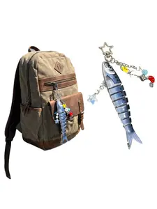 Novelty Star Fish Keychain,Keychain Attachment,Fisherman Fishing Enthusiasts Fish Bait Keychain,Jointed Design Fish Keychain with Beaded Charm,Fishing Lure Keychain Realistic Fish Keyring Backpack Charm,Fish Key Pendant Trinket,Keychain For Bags