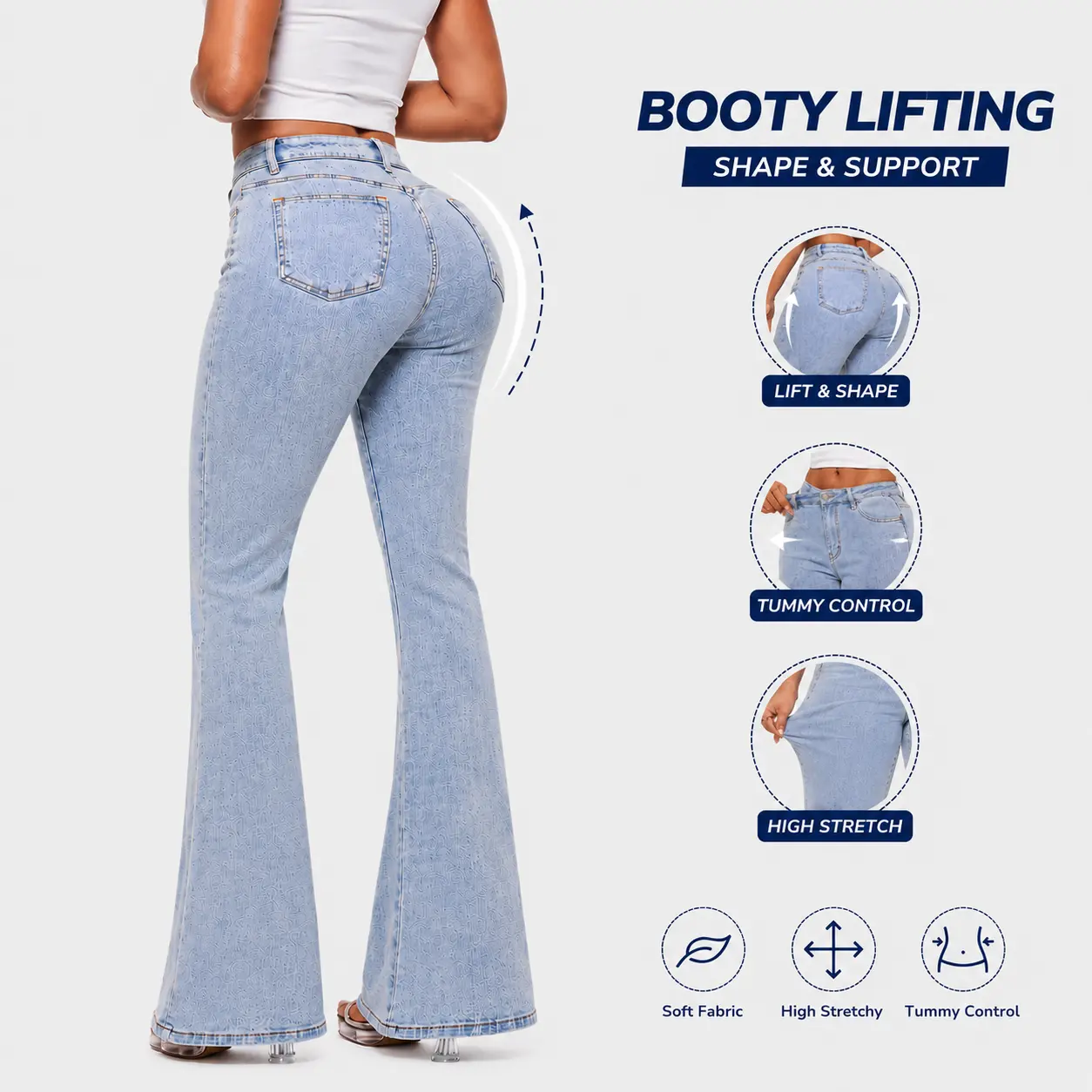 Women Jeans High Waisted Flare Jeans for Women BBL Tummy Control Stretchy Denim Pants Curve Hugging 70s Retro Y2K Vintage M042707