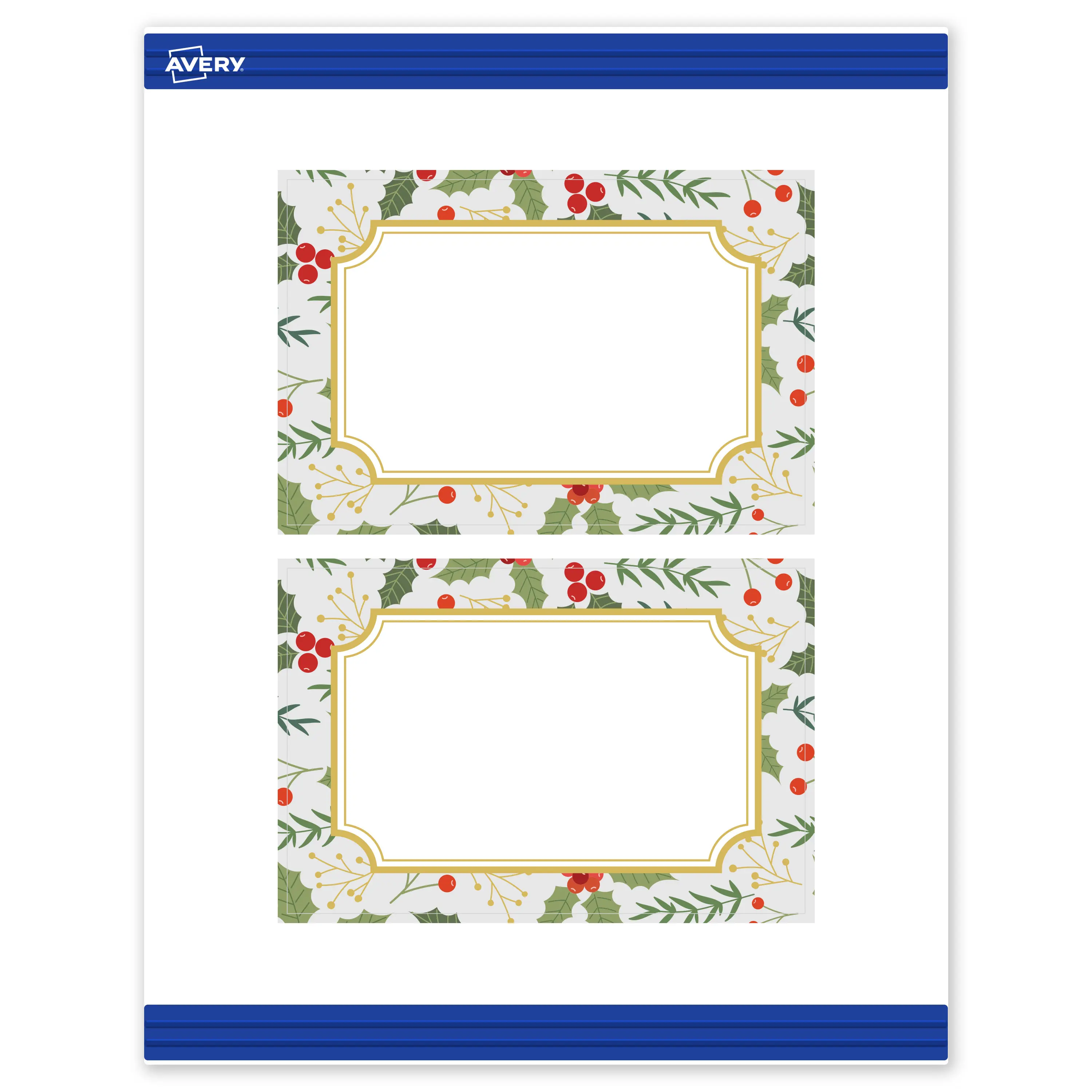 Avery® Printable Christmas Rectangle Postcards, 4" x 6", Matte White, Pre-printed Blue Border/Metallic Gold Frame Design, Sure Feed® Technology, Laser & Inkjet Compatible, 40 Total