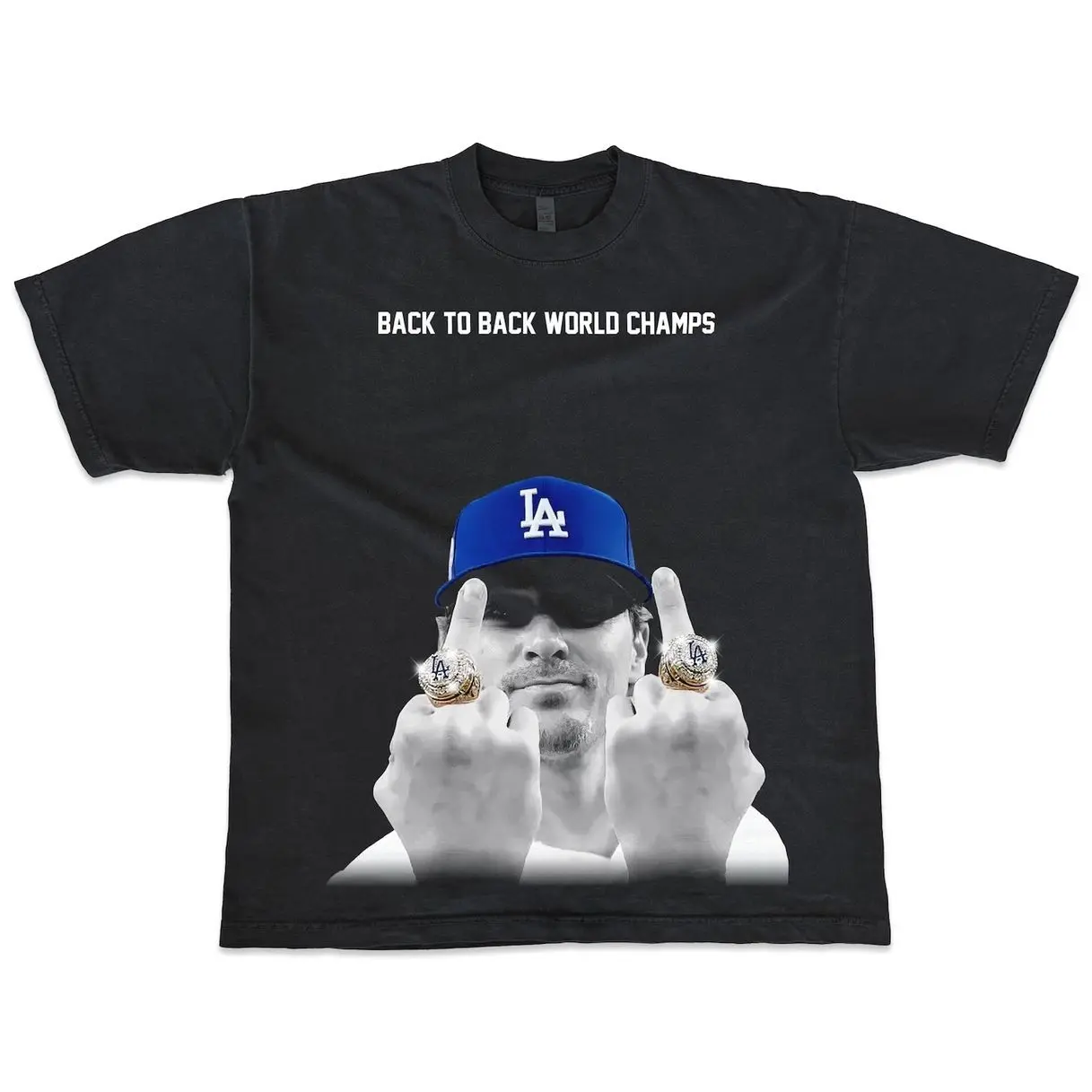Kike Hernandez Back to Back World Series Champs Middle Finger  Baseball Vintage Look Oversized Boxy T Shirt Bootleg