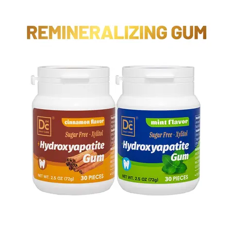 DC24 DAILY CARE Remineralizing Gum with Hydroxyapatite and Xylitol, Sugar Free Gum, Aspartame & Sucralose Free Dental Gum, Supports Fresh Breath and Oral Health, MINT/CINN Flavor 30 Pieces Per Pack (2PACK)