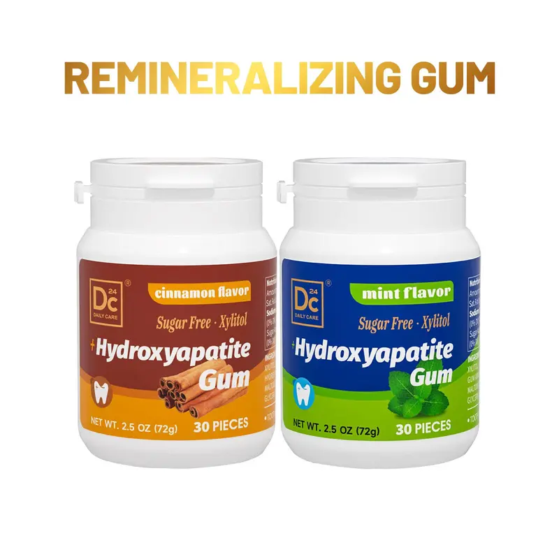 DC24 DAILY CARE Remineralizing Gum with Hydroxyapatite and Xylitol, Sugar Free Gum, Aspartame & Sucralose Free Dental Gum, Supports Fresh Breath and Oral Health, MINT/CINN Flavor 30 Pieces Per Pack (2PACK)