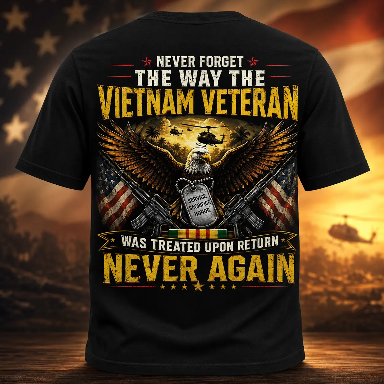 Vietnam Veteran Remembrance T-Shirt, Never Again Patriotic Tribute Tee, Unisex Black Veteran Shirt