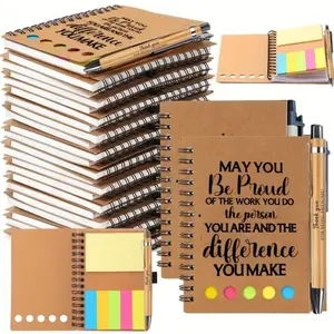 Retro Spiral Notebook Gift Set With Memo Note Strip Page Marker Eco Friendly Bamboo Ballpoint Pen Dorm Room Aesthetic Desktop Decor Graduation Souvenir Gift