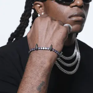 [LUMI47]  D Color VVS Black Panther Tennis Bracelet, Copper Alloy & Premium CZ Iced out Bracelet (Multi Color Available), Men's Jewelry