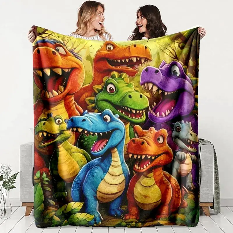 Dinosaur Print Cozy Blanket  Luxurious Flannel Cartoon Blanket For Kids  Soft Throw Blanket for Home Bedroom Bed Sofa Picnic Cover  Family Friends and Chridren Perfect Gift All-Season