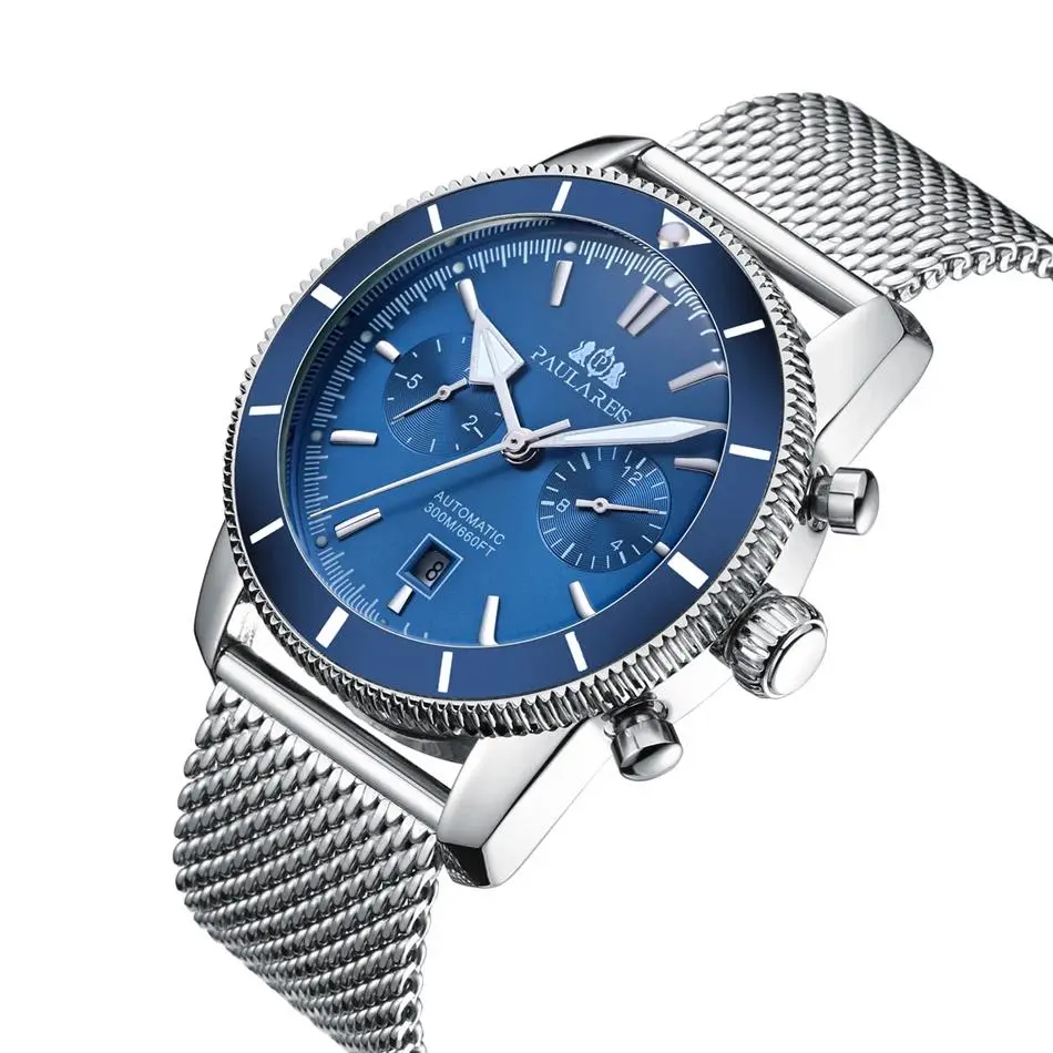 Automatic Watch for Men Mechanical Self Wind Net Stainless Steel Leather Super Heritage Big 46mm Ocean Wristwatches