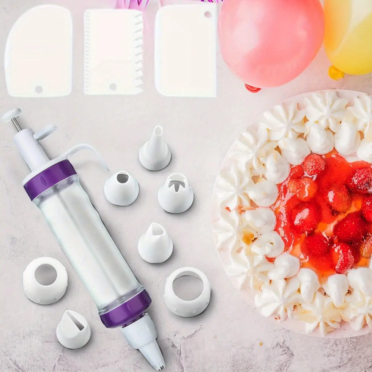 11-Piece Bakeware Tool Set - Icing Dispenser, Cupcake Filling Injector with Multi-Pattern Piping Tips, 3 Cream Scrapers for Cake, Cookie, Dessert Decoration (Valentine's Day Baking Supplies)