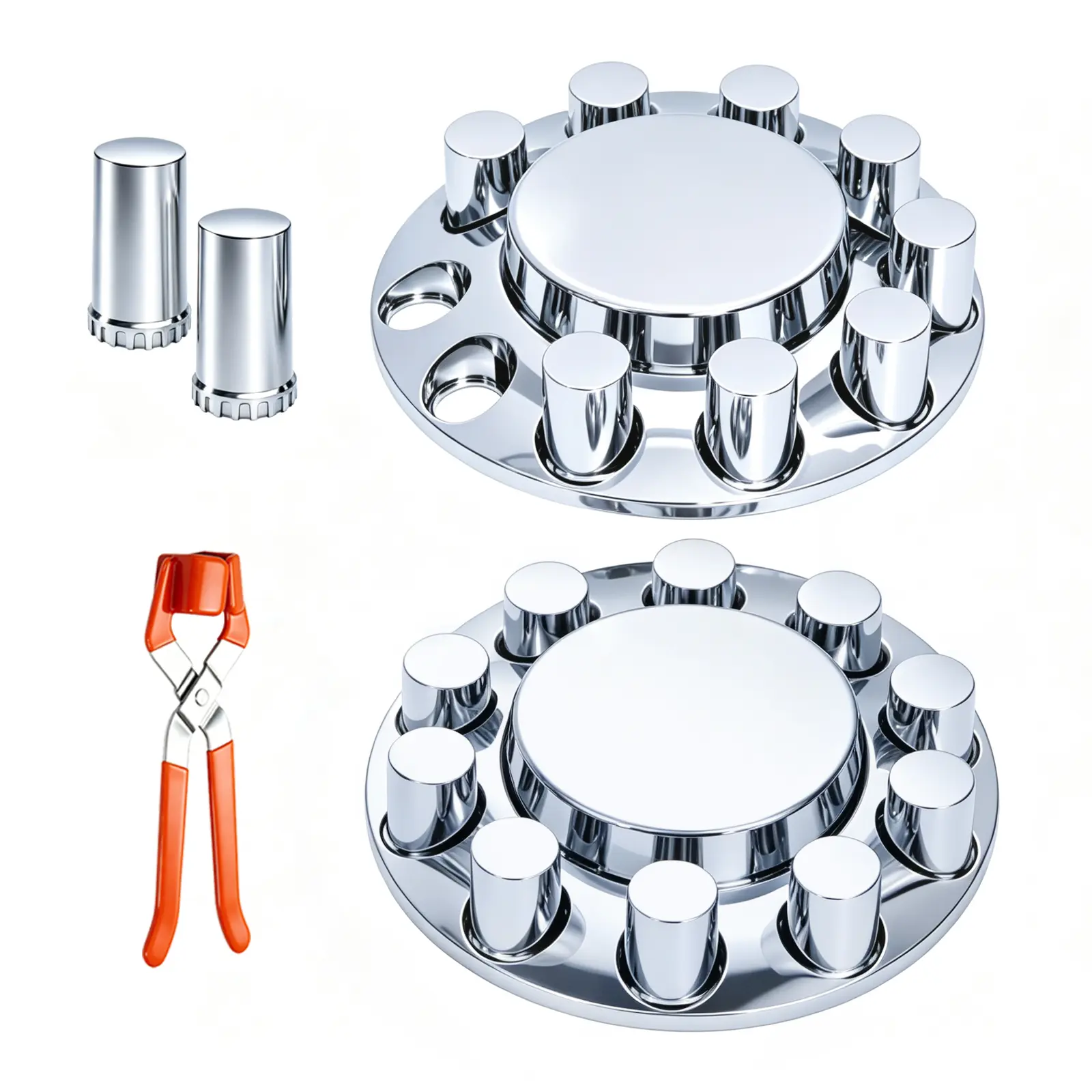 Automotive 2-Piece ABS Chrome Plastic Front Axle Cover Kit - 33mm Thread-On Flange Nut Covers, Removable Hub Caps, Heat-Resistant, Moisture-Proof for Semi & Heavy Trucks