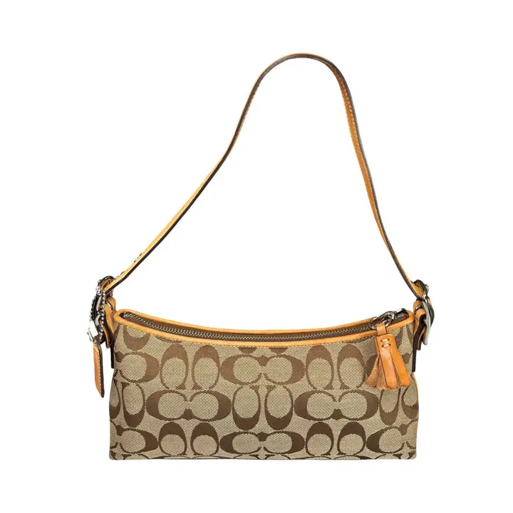 Pre-owned coach Canvas Shoulder Bags Y2K Demi Tan Baguette Shoulder Purse