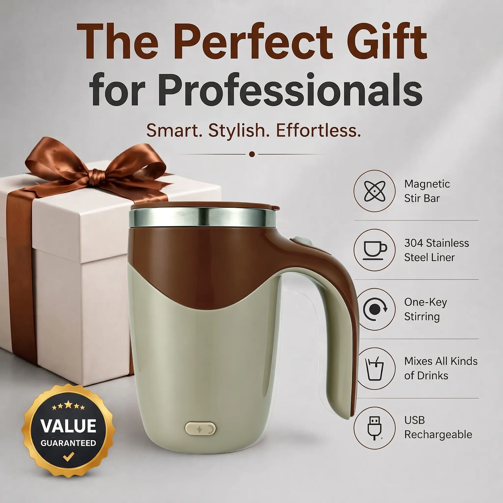 Self-Stirring Coffee Mug | Rechargeable Magnetic Automatic Mixing Cup | 350ml 304 Stainless Steel Portable Travel Mug | Perfect Gift for Office, Home & Coffee Lovers