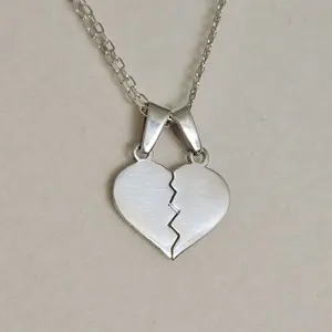 Women's 950 Silver Chain with Symbolic Split Heart Pendant, Romantic Style Silver Necklace