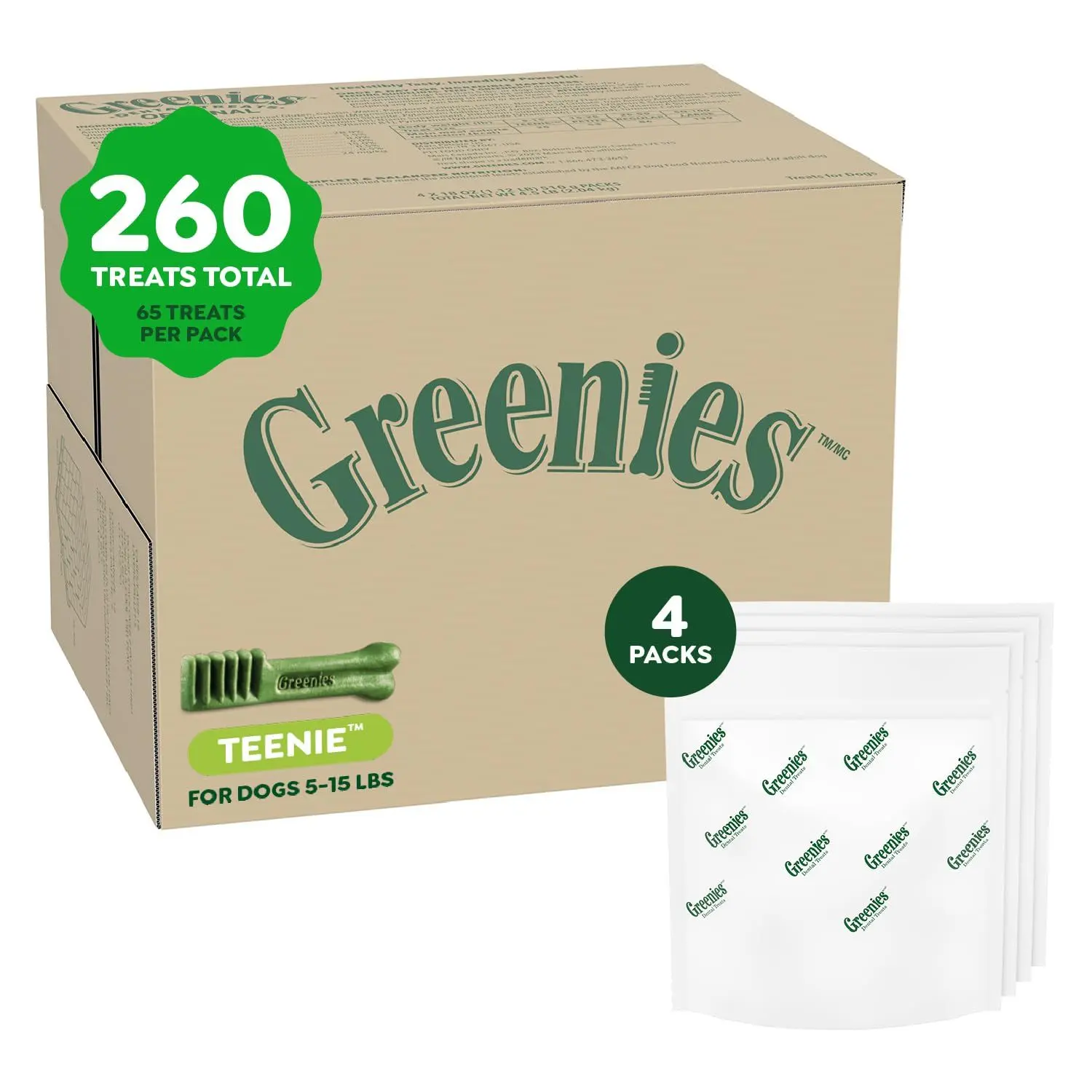 Greenies Veterinarian-Recommended Adult Natural Dental Dog Treats Teenie Size, Dog Dental Chews, Original Flavor, 12 oz. Pack, 43 Count